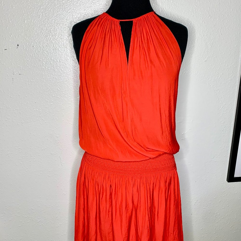 Ramy Brook Vibrant Red Halter Blouson Maxi Dress